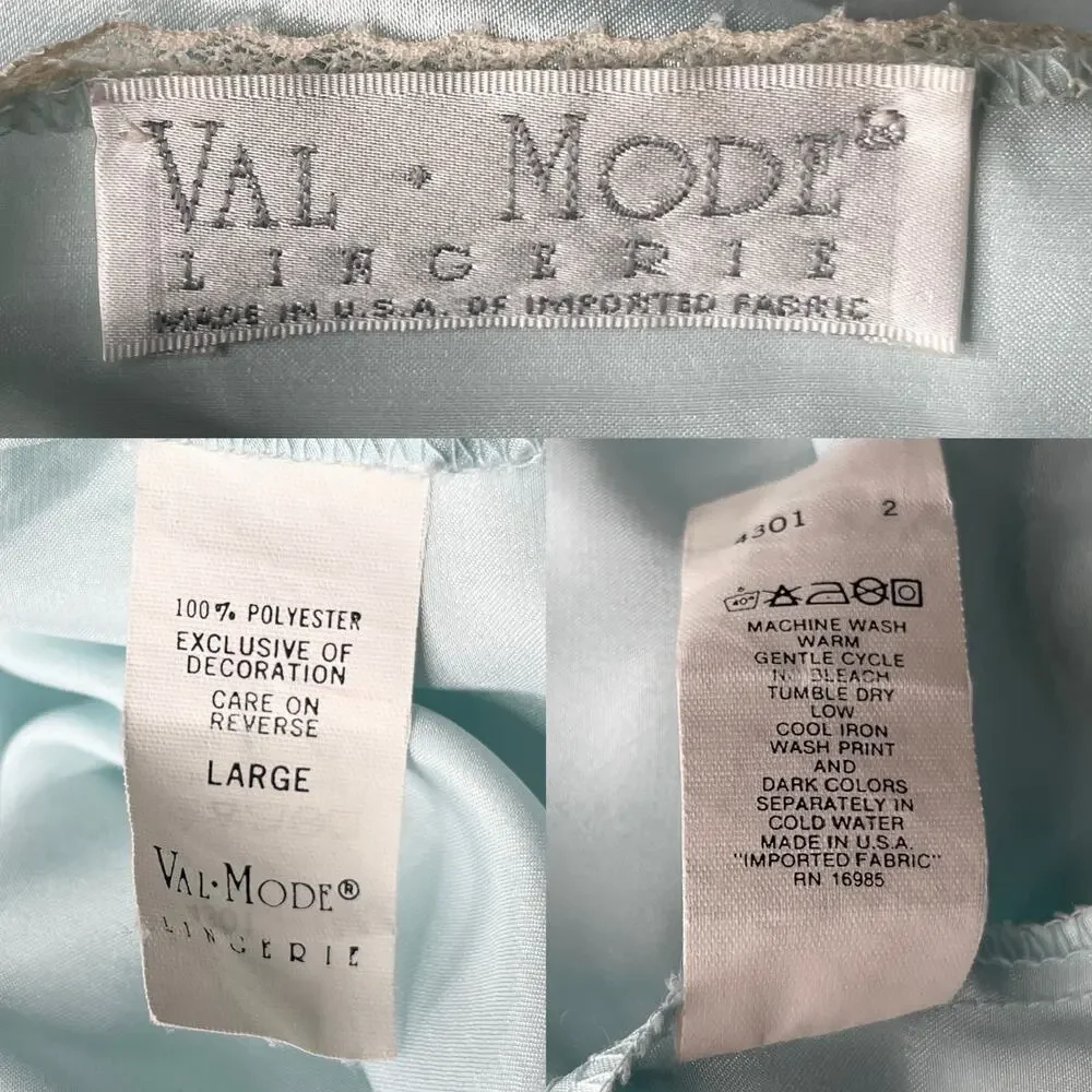 Vintage Val Mode Lingerie Nightgown Large Blue Lace V-Neck